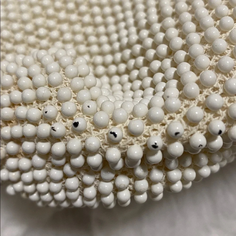 1960s MCM Lumured Corde-Bead White Beaded Handbag w/Handle Evening Bag Purse USA - Picture 5 of 5